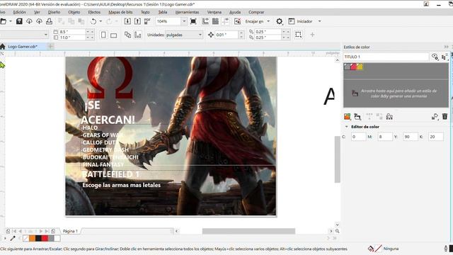 CorelDRAW 2020 64 Bit Versión de evaluación C Users AULA Desktop Recursos 1 Sesión 13 Logo Gamer смотреть онлайн
