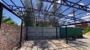 Односкатный навес из поликарбоната для автомобилей 9х6 Спецкаркас