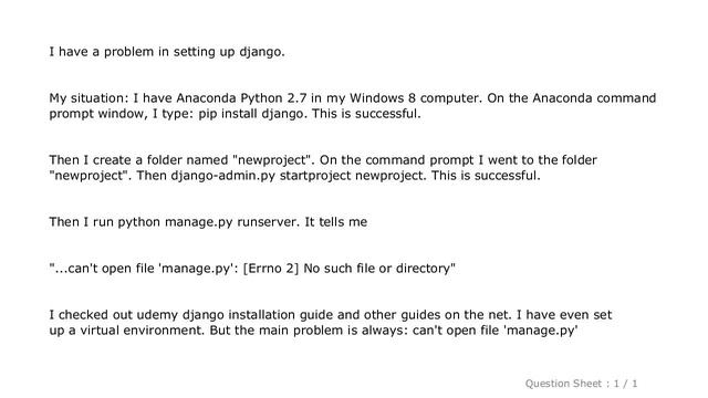 Django : cannot open manage.py after installing django смотреть онлайн
