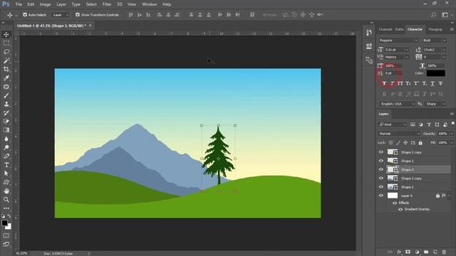 How to draw Easy Landscape on Photoshop tutorial Beginners смотреть онлайн