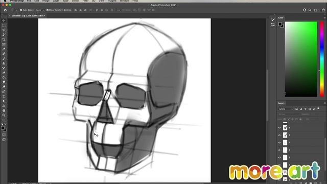 Как нарисовать череп человека? / Курс «Рисование в Photoshop для начинающих» от more-art.ru смотреть онлайн