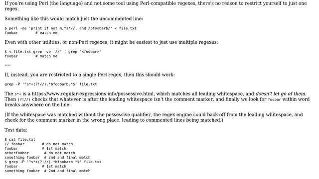 Unix & Linux: perl regex - How to match foobar that does not begin with (s\*//s\*) (3 Solutions!!) смотреть онлайн