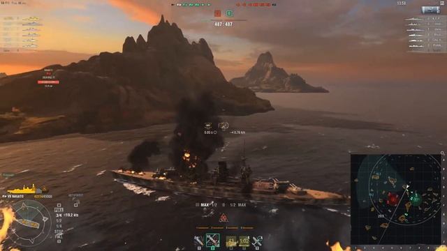 World Of Warships. Линкор Nagato в ранговых боях.