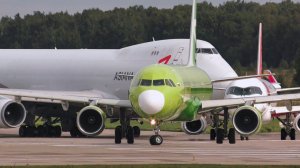 Очередь из самолётов.  Домодедово, более 30-ти взлетов и посадок крупным планом. Сентябрь 2021