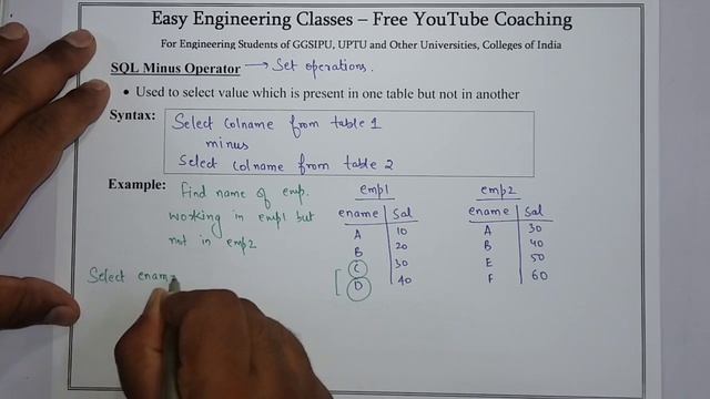 L86: SQL SET Operations | MINUS(-) Operation with Example | Database Management System(DBMS) смотреть онлайн