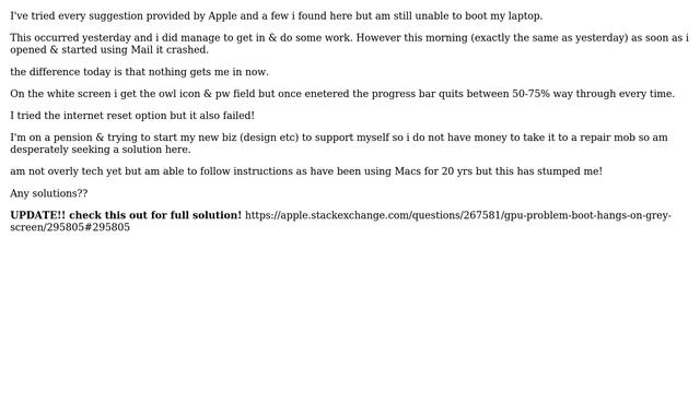 Apple: MacBook Pro Late 2011 Cannot Boot Using Regular Tactics