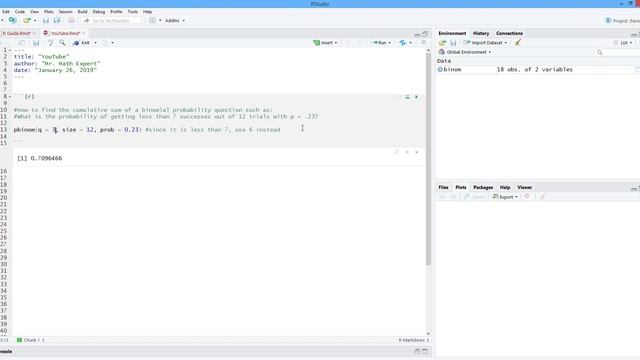 How to Find the Cumulative Sum of Probabilities Using a Binomial Distribution in R. [HD] смотреть онлайн