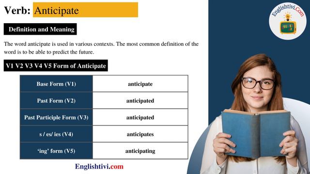 Anticipate V1 V2 V3 V4 V5 Base Form, Past Simple, Past Participle Form of anticipate | Englishtivi смотреть онлайн