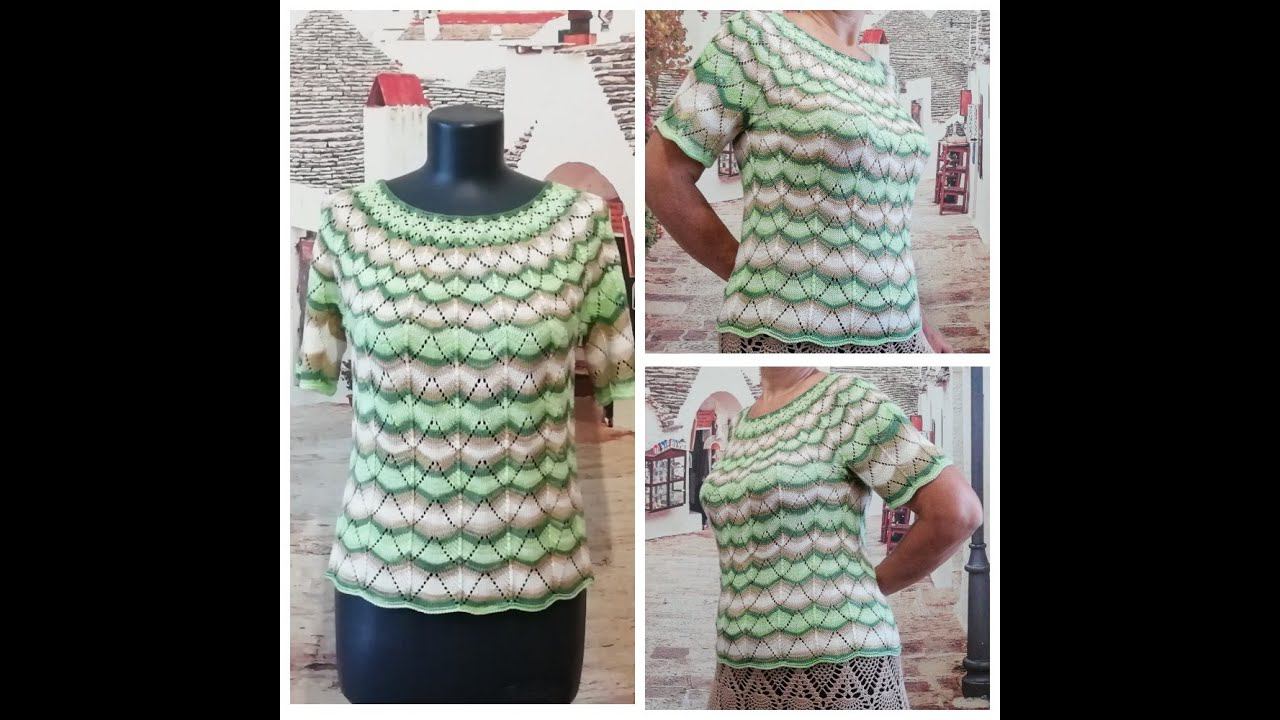 Кофточка с круглой кокеткой спицами. Готовая работа. смотреть онлайн