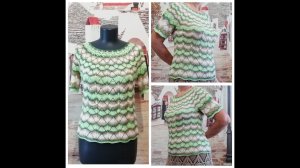 Кофточка с круглой кокеткой спицами. Готовая работа.