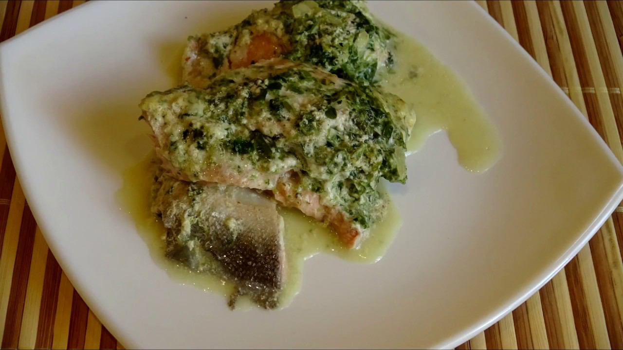 Рыба со шпинатом в сливочно-йогуртовом соусе. смотреть онлайн
