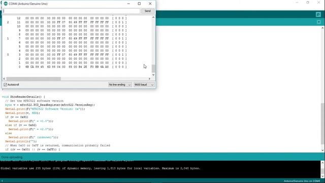 Arduino Uno + RFID-RC522, MFRC522 library example DumpInfo смотреть онлайн
