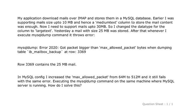 MySQL : mysqldump error: Got packet bigger than max_allowed_packet' смотреть онлайн