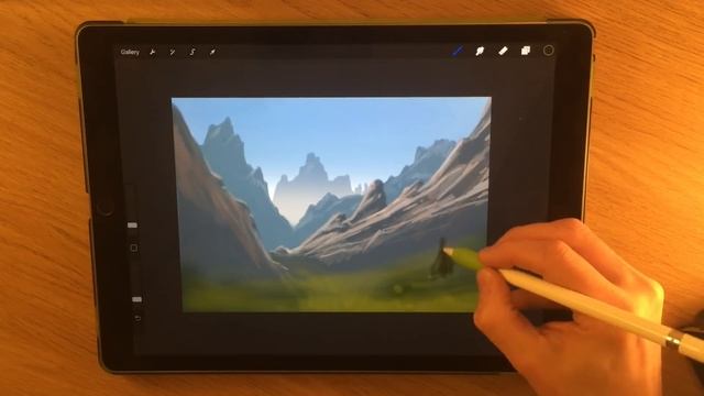 HOW TO PAINT A ROCKY MOUNTAIN LANDSCAPE - iPad Pro + Apple Pencil painting tutorial смотреть онлайн
