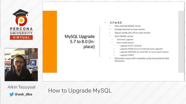 Lesson #5 - MySQL Upgrade - In-place and replication - -MySQL Tutorial - Percona University Online смотреть онлайн