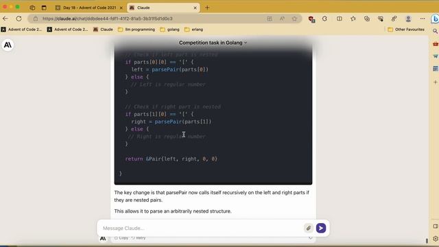 Advent of Code 2021 - Day 18, Part 1 (Failed) | Claude 2-100k смотреть онлайн