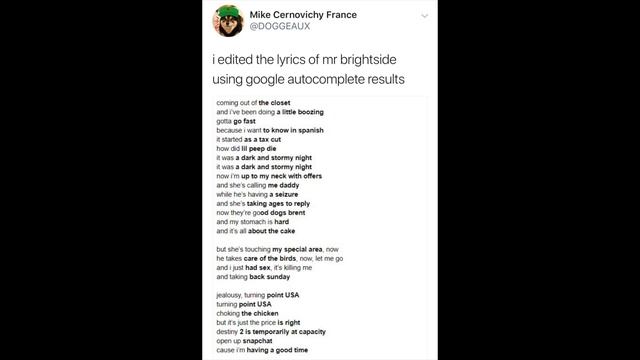 Mr. Brightside but using google autocomplete results смотреть онлайн