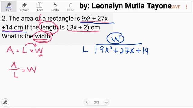 Division of Polynomial: The area of a rectangle is 9x²+27x+14 cm². If the length is (3x+2)cm... смотреть онлайн