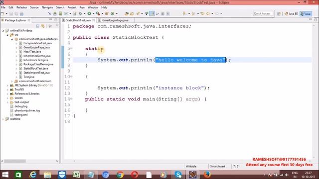 RAMESHSOFT:Static block|Instance block in java|Constructor in Java смотреть онлайн