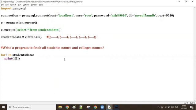 #2: Python & MySQL || Fetching all Students and Colleges Names || Mr. Narayana || NTH || 901060701 смотреть онлайн