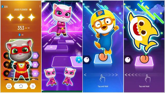 Tiles hop game - Talking tom hero dash vs talking hero angella dash vs pororo vs baby shark смотреть онлайн