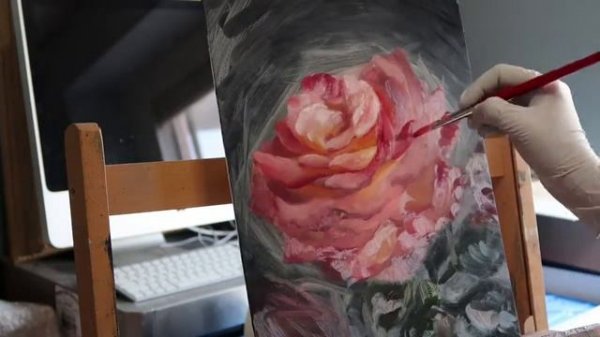 Rose Painting - Double Delight - Fast Motion Oil Painting