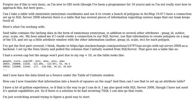 GIS: How to create polygons in ArcMap 10.0 using lat/long data from SQL Server 2008 database? смотреть онлайн