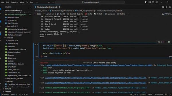 ● data frame and data preparation in Python through  Visual Studio Code