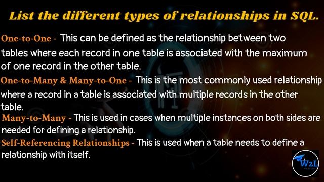 List the different types of relationships in SQL | SQL Interview Questions | Lecture -24 смотреть онлайн