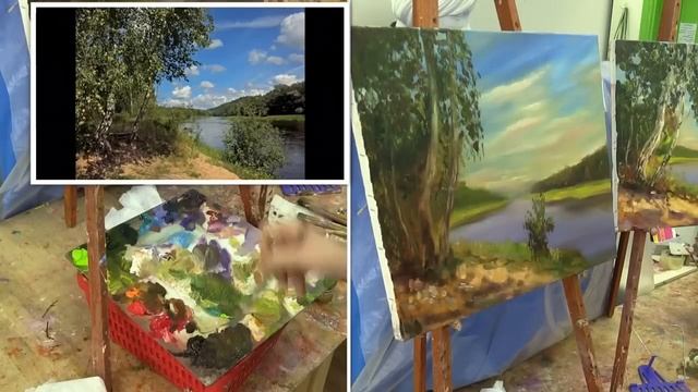 Речка. Мастер-класс на двух холстах. Oil Painting. Workshop On Two Canvases. River.