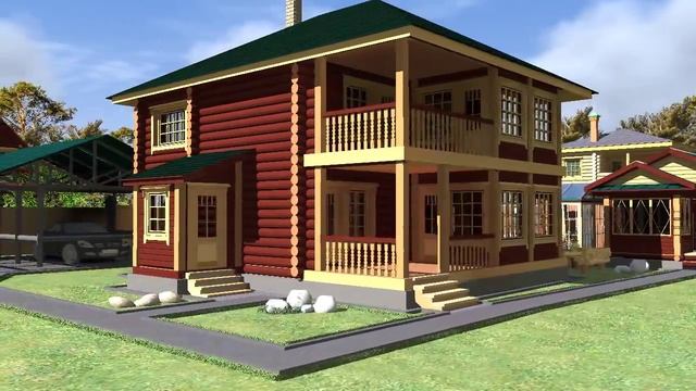 Проект деревянного дома с балконом и верандой "Елена" смотреть онлайн