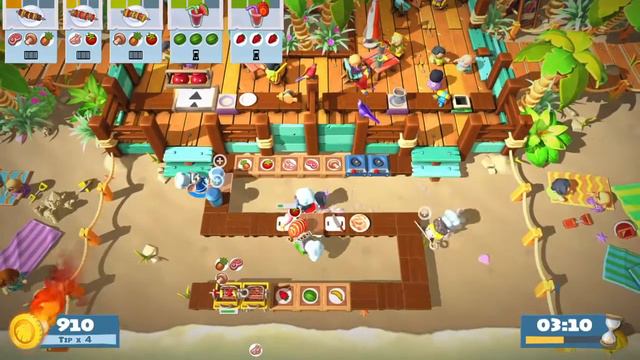 Overcooked 2 - Surf 'n' Turf Level 3-4 - 4 Stars 4 Players Multiplayer Coop I PS4 смотреть онлайн