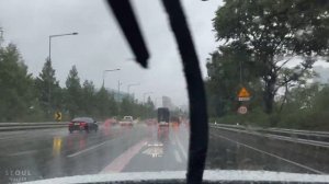 Driving in Heavy Rain   Rain Sounds on Car Ambience in Summer Seoul