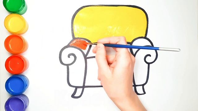 Рисунок и раскраска для детей. Как нарисовать Кресло. Учим цвета. смотреть онлайн