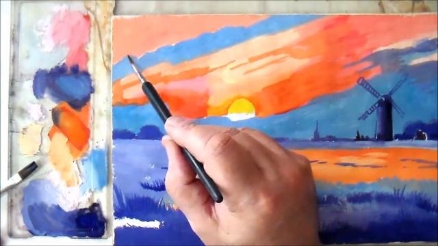 Как нарисовать пейзаж. Лавандовые поля Прованса. смотреть онлайн