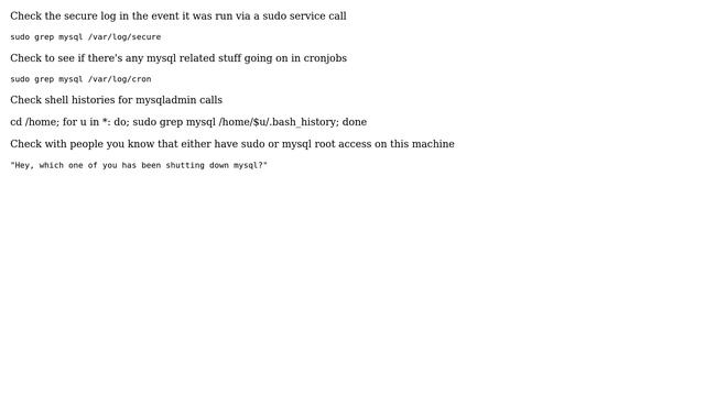 Databases: How to Identify the user who issued MySQL Shutdown command? (4 Solutions!!) смотреть онлайн