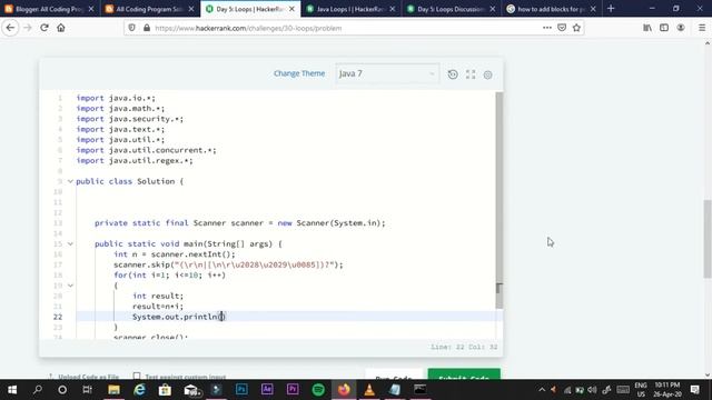 HackerRank: Day5: Loops| Solution|Multiplication Table in JAVA| смотреть онлайн