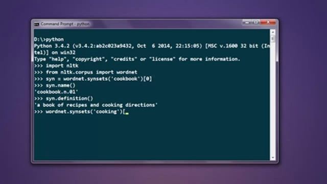 Lookup Synset wordnet Python NLTK смотреть онлайн