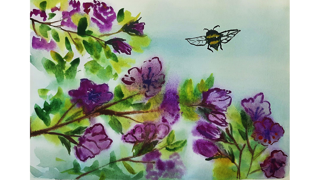 Как нарисовать весенний пейзаж акварелью. Рисуем цветущее дерево. смотреть онлайн
