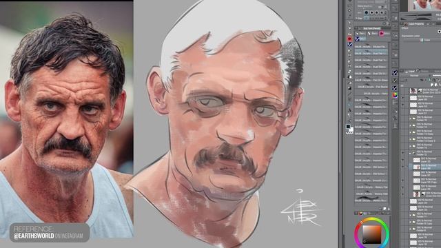 Digital Portrait Sketch and Painting | Mustache Guy | Process Video Clip Studio смотреть онлайн