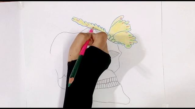 How to draw skull sketch with beautiful and colorful butterfly | easy drawing | step by step | смотреть онлайн