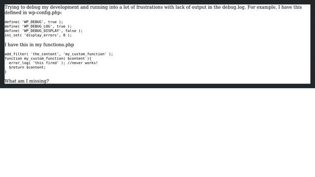 Wordpress: How to debug when error_log not working as expected? смотреть онлайн