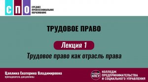 Лекция 1. Трудовое право как отрасль права - Трудовое право