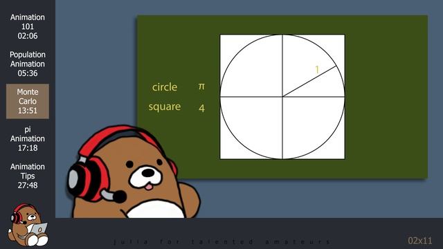 [02x11] GLMakie Animation; Monte Carlo Simulation pi Estimate | 11/13 Julia Analysis for Beginners смотреть онлайн