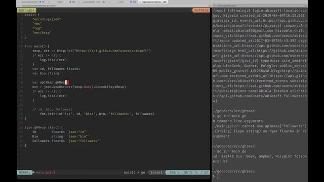 JSON decoding with Go смотреть онлайн