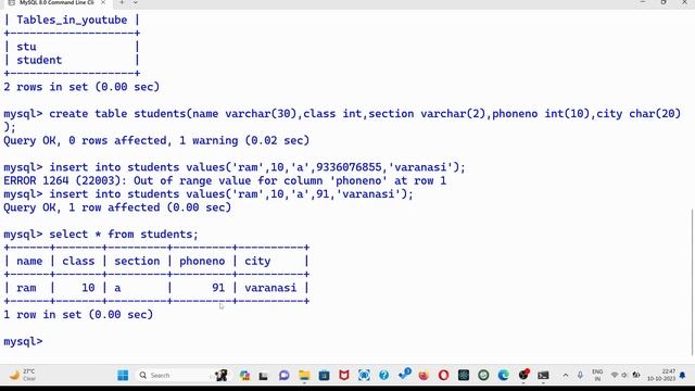 MYSQL create table commands | query commands to display all details | simple commands to display смотреть онлайн