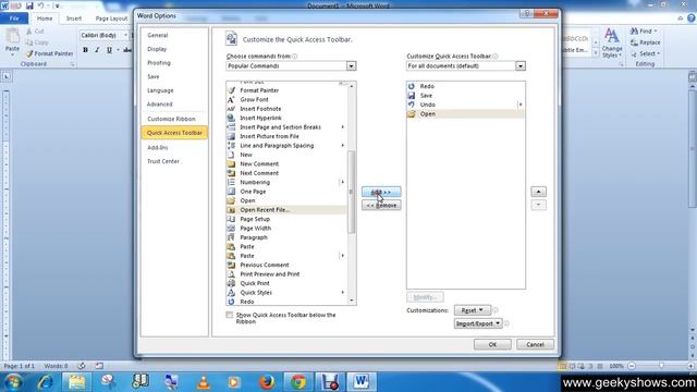 Microsoft Office Word 2010 Add or Remove Commands to Quick Access Toolbar смотреть онлайн