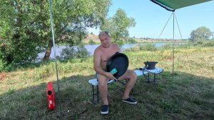 Отдых с палатками на озере 07 июля 2023, тест драйв газовой горелки и обжиг чугунной сковороды