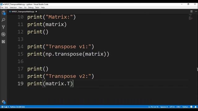 numpy transpose matrix смотреть онлайн