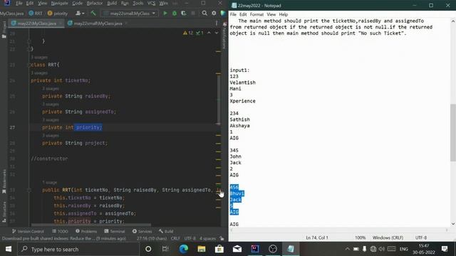 TCS CPA 22 May,2022 Java Question Solution(create a class RRT...) смотреть онлайн
